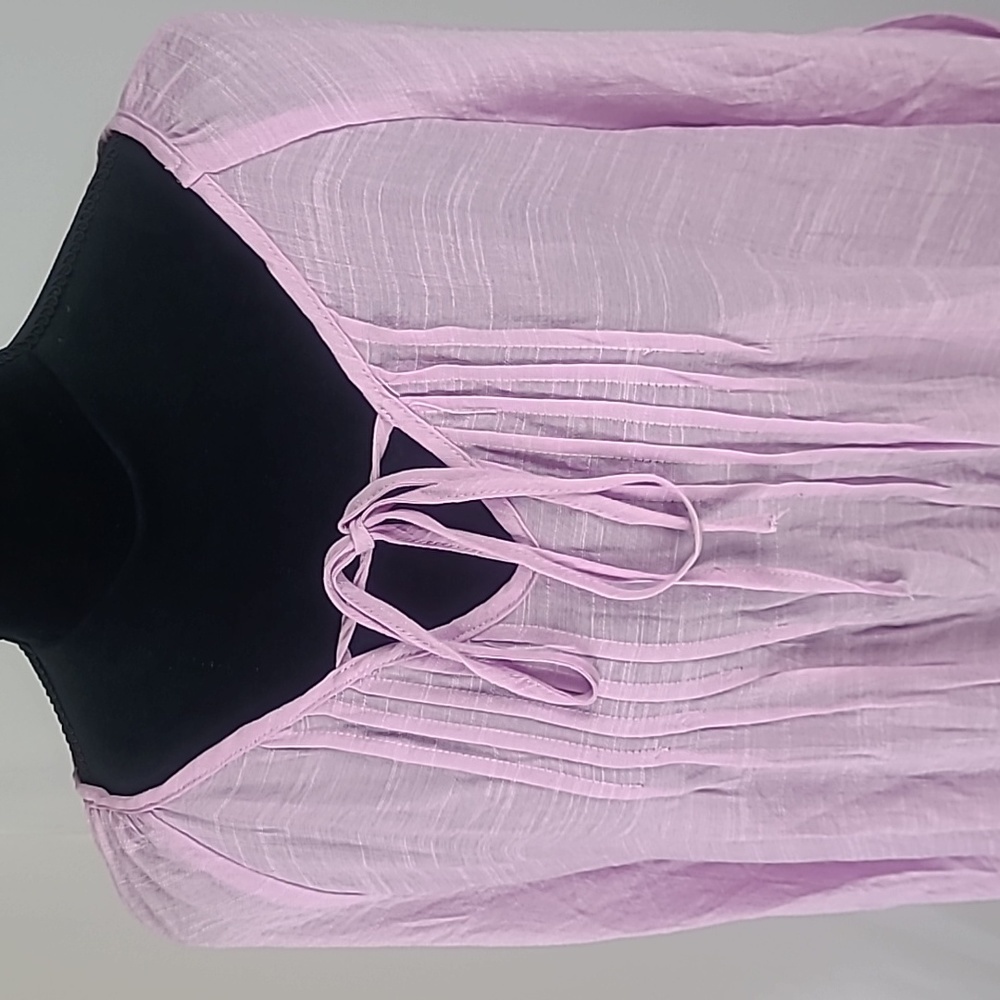 NY Collection women plus size 2X tunic 3/4 tied sleeve pink crochet lace trim - Picture 2 of 6